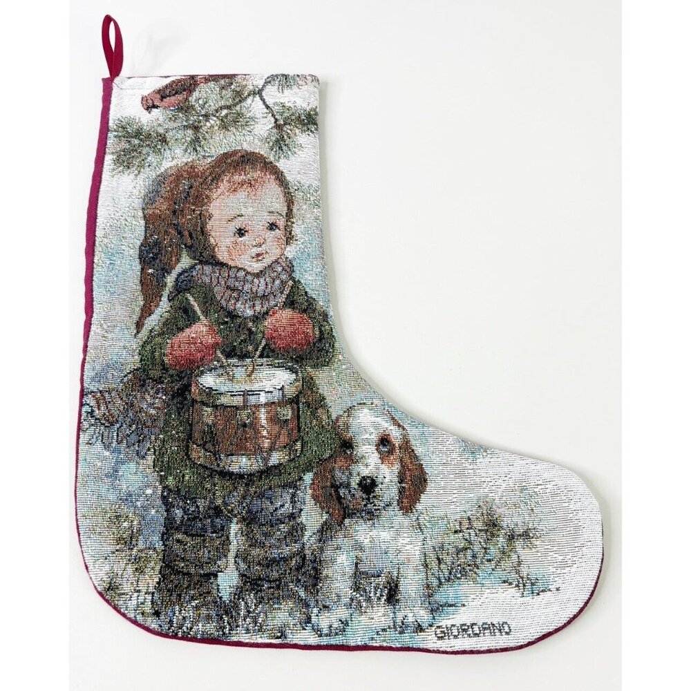 VTG Giordano Drummer Boy W/ Hound Puppy 15" Christmas Stocking EUC
